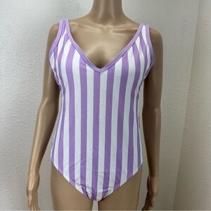Kona sol Striped Purple and White One Piece swimsuit size M new